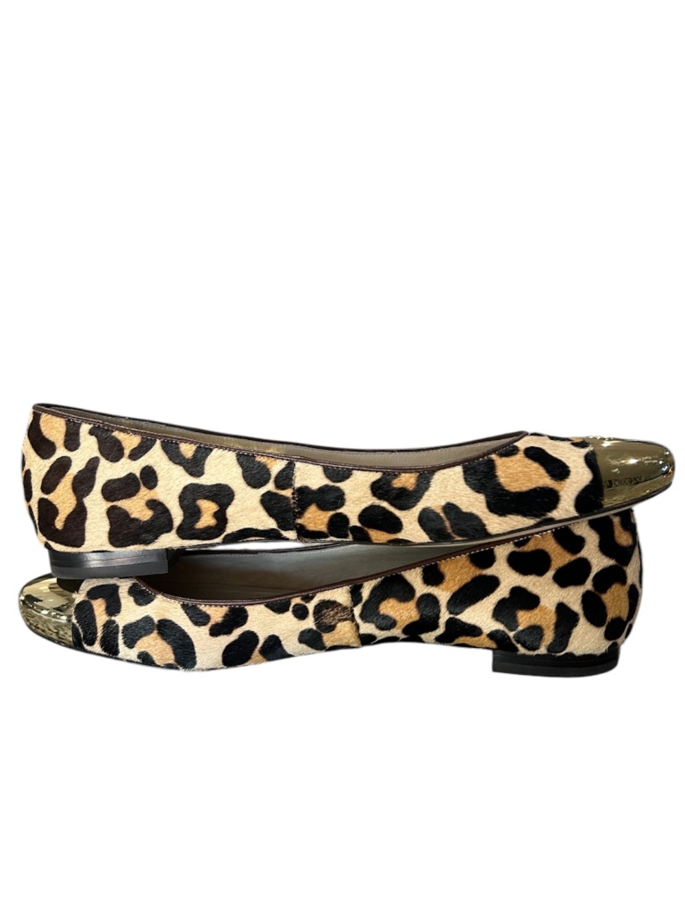 Michael Kors Leopard Print Ballet Flats Sz 10 M Round-toe Gold Tone MK Hardware - Picture 5 of 11